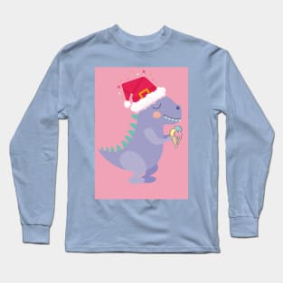 Christmas dinosaur with ice cream and hat Long Sleeve T-Shirt